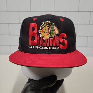 Vintage Chicago Blackhawks Twins Snapback Hat NHL Black Red 90s Hockey Cap